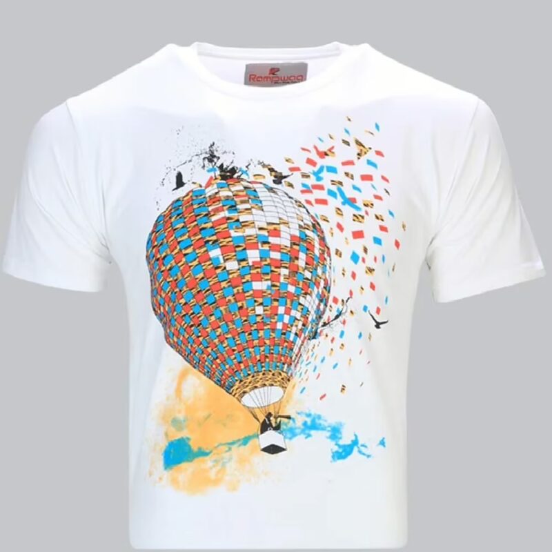 Rampwaq-White Printed Round Neck Tee -Traveller
