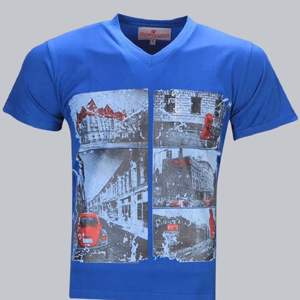 Rampwaq-Light Blue Printed V Neck Tee