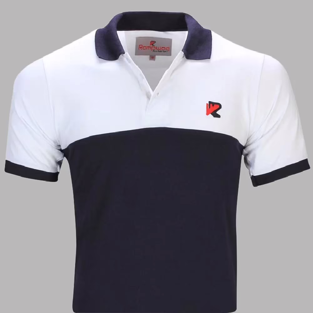 Rampwaq- Single Jersey White Navy Blue Polo T-Shirt