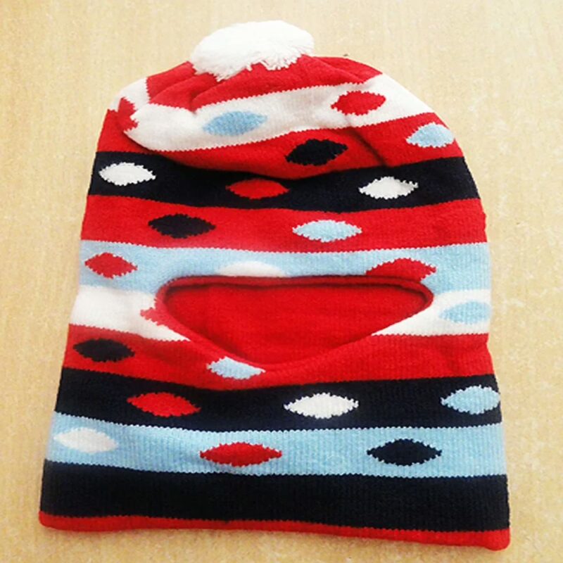 Red Black Sky Blue White Ribbed Woolen Monkey Cap