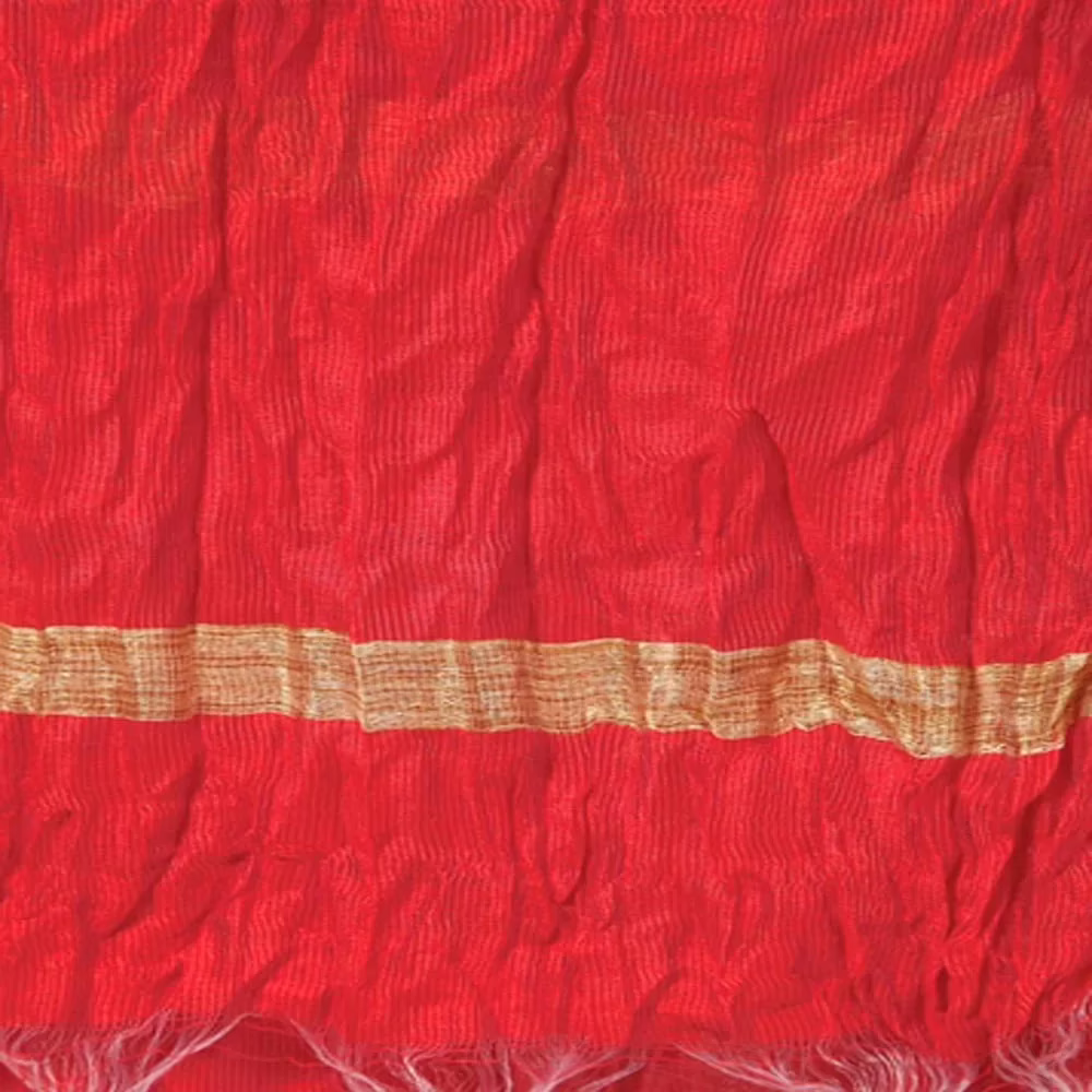 Red Viscose Blend Golden Bordered Dupatta - Image 2