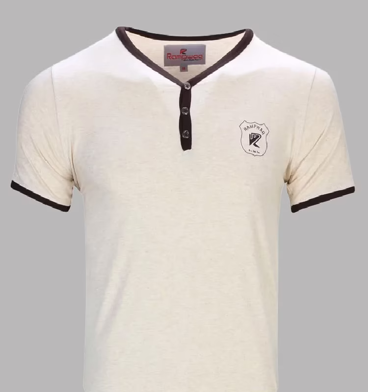 Rampwaq-Melange V Neck Beige Tshirt