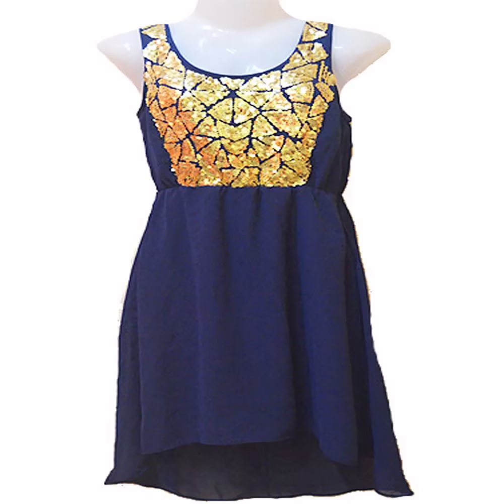 Shimmering Even & Odd Golden Sequin Royal Blue Tunic Top-Size S - Image 2