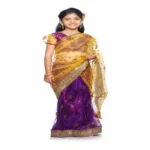 Bhartiya Paridhan -Net Pre Stitched Embroidered Laced Magenta Golden Yellow Saree(2-11 Years)
