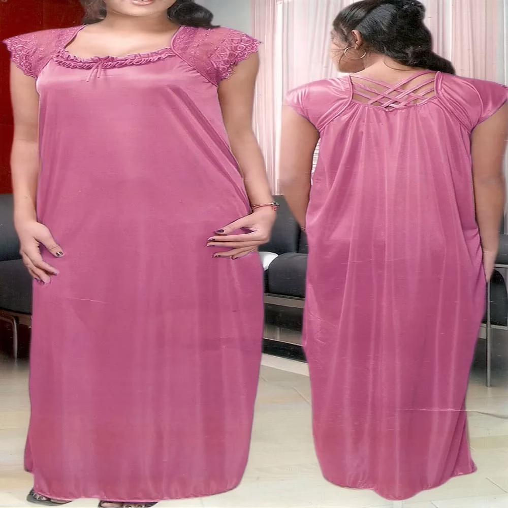 Slassy Dark Coral Satin Lace Full Length Nightie