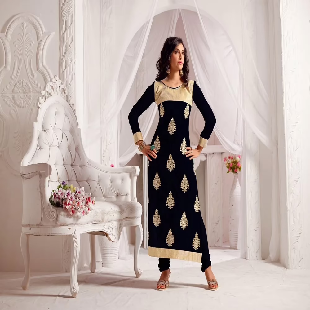F3 Fashion Black & Brown Straight Cut Pakistani Style Suit