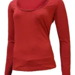 Soleil Red Plain Full Sleeves Round Neck Women Top