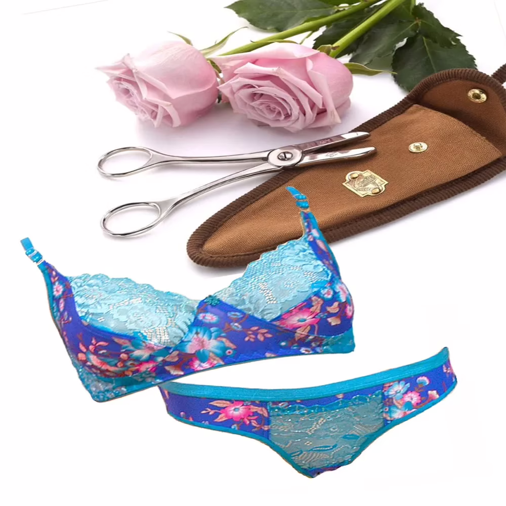 Stylish Printed Sea Green Blue Bridal Bra Panty Set Collection - Image 2
