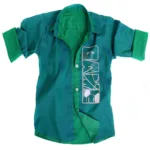 Tangerine-Game Printed Green Plain Roll Up Sleeves Shirt
