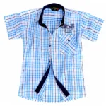 Tangerine-Single Pocket White Blue Checks half Sleeves Shirt