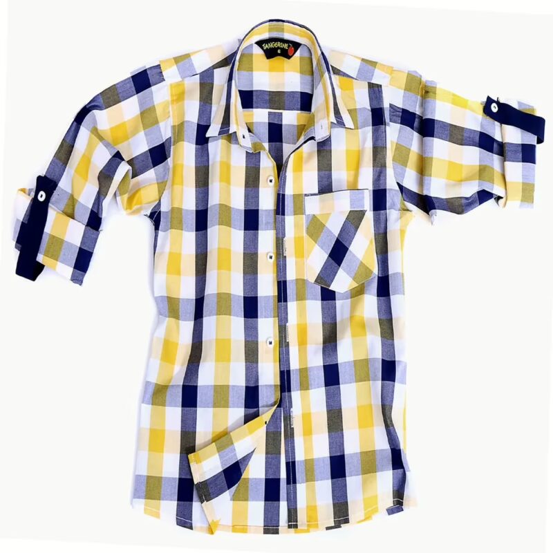 Tangerine-Single Pocket Yellow White Blue Check Roll Up Shirt