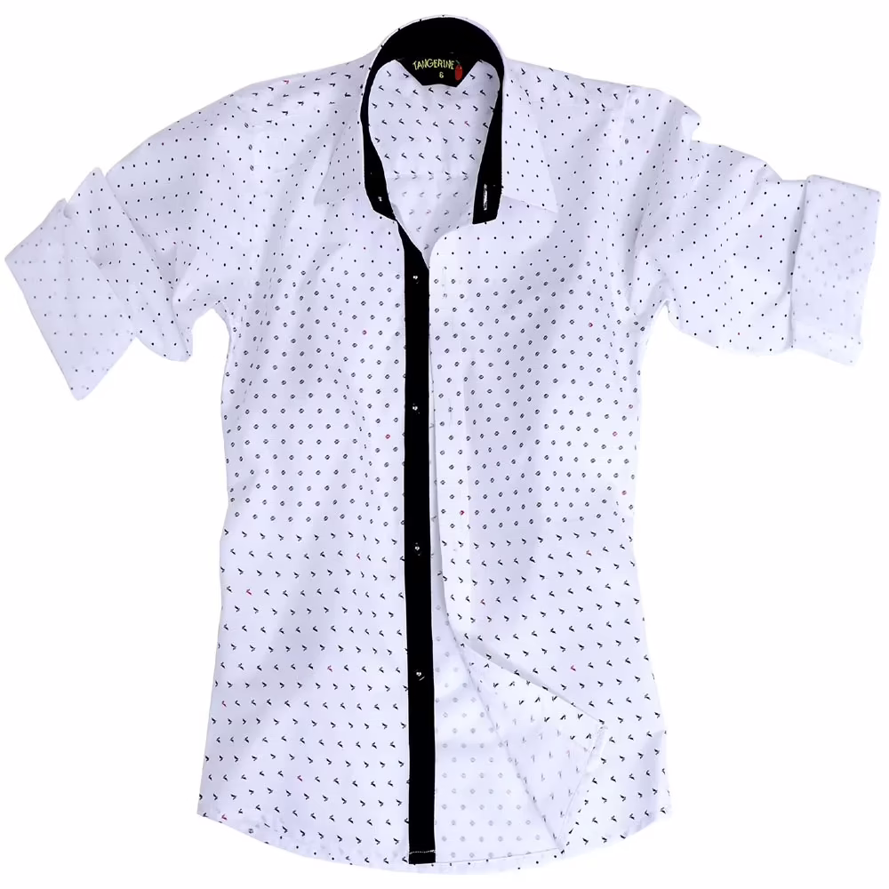 Tangerine-White Printed Roll Up Full Sleeves Shirt