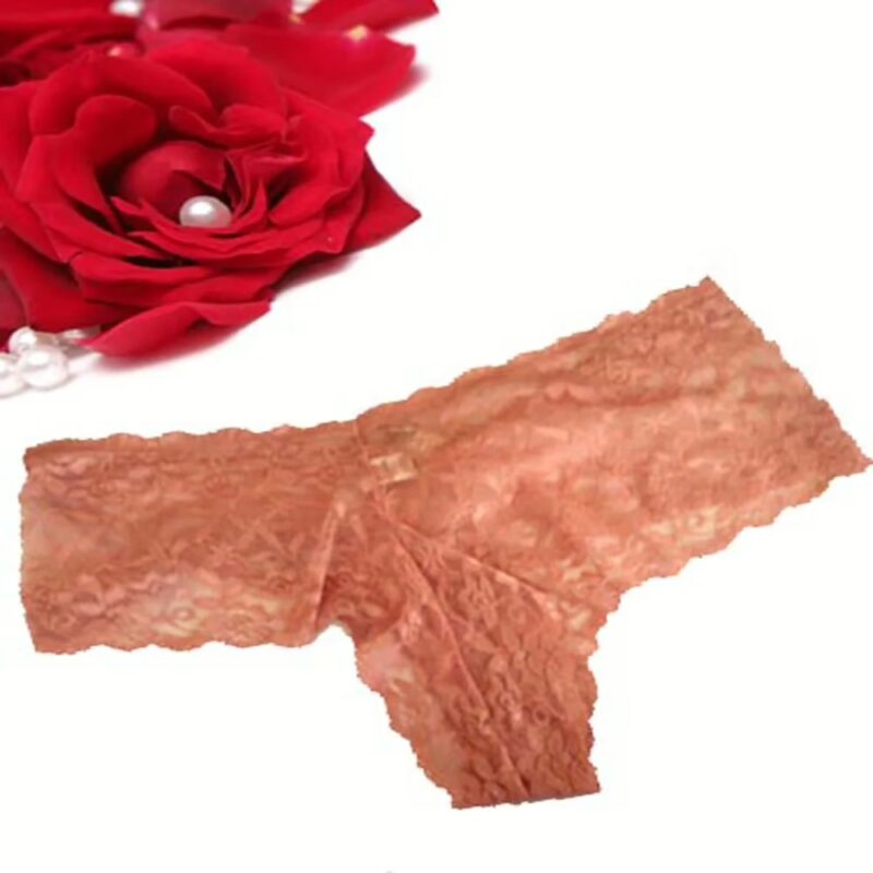 Transparent Floral Embroidered Beige Boyshort