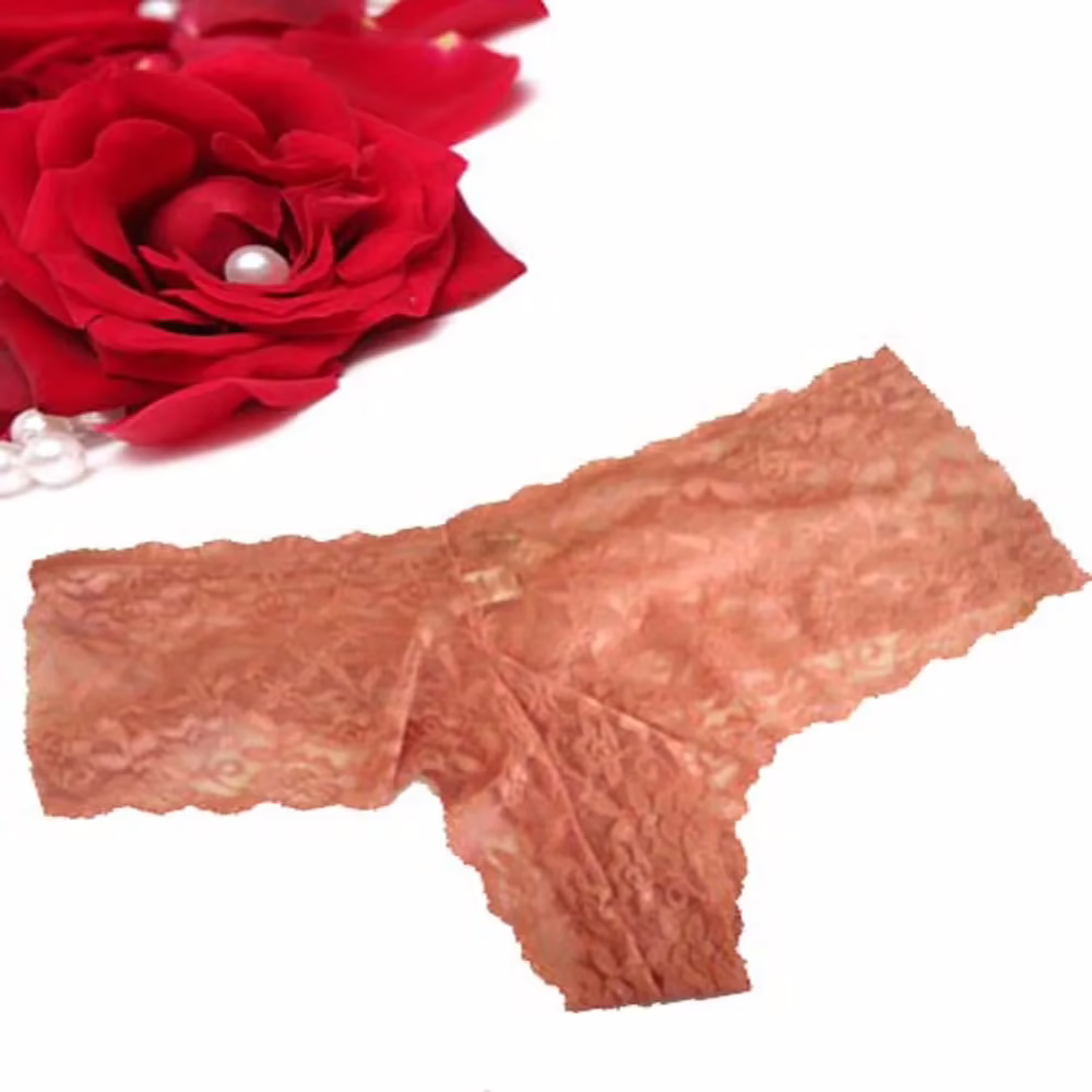 Transparent Floral Embroidered Beige Boyshort