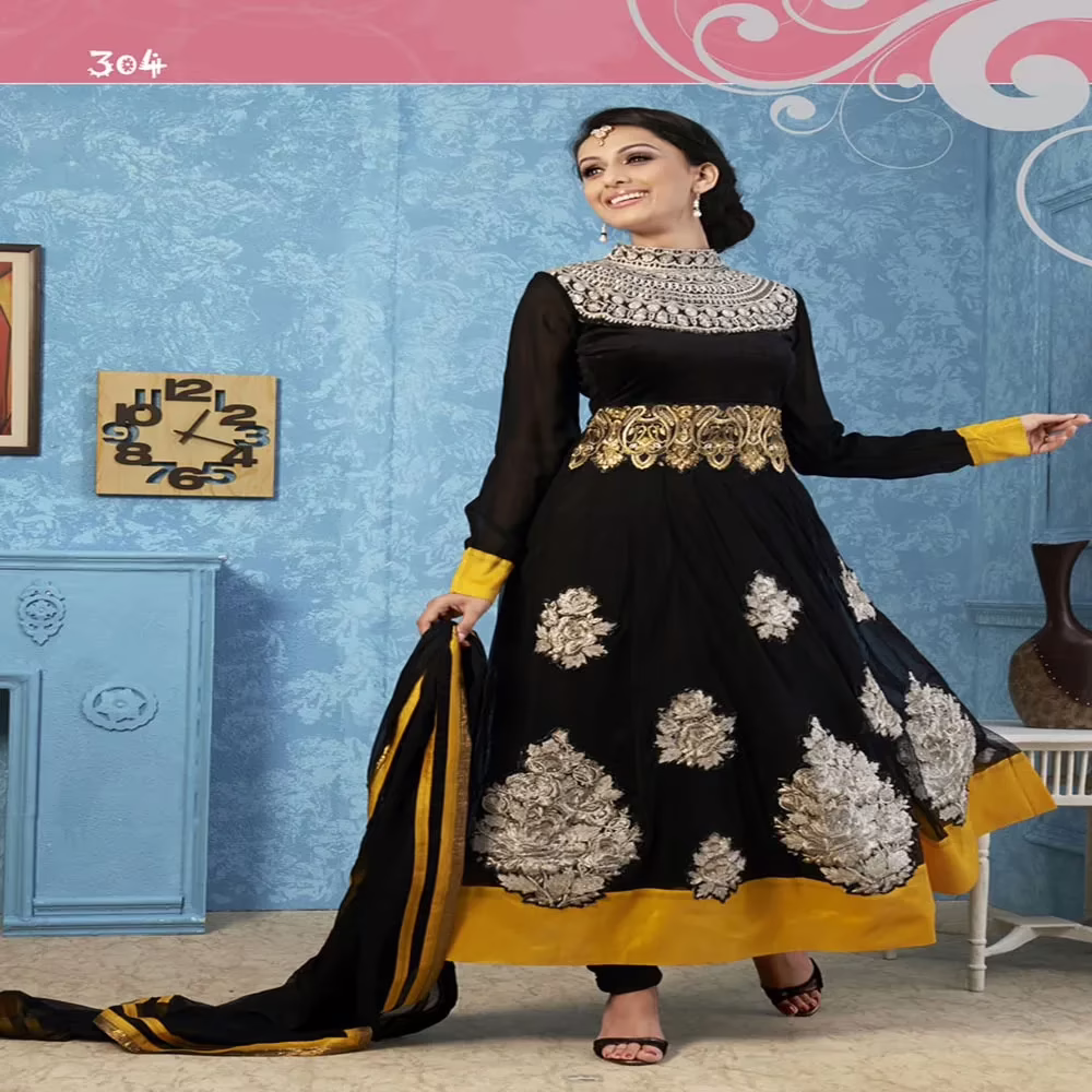 Twisa Black Color Embroidered Semi Stitched Designer Anarkali Suit