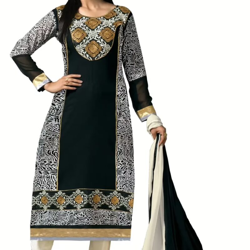 Trendz apparels Rosy Black & White Unstitched suit