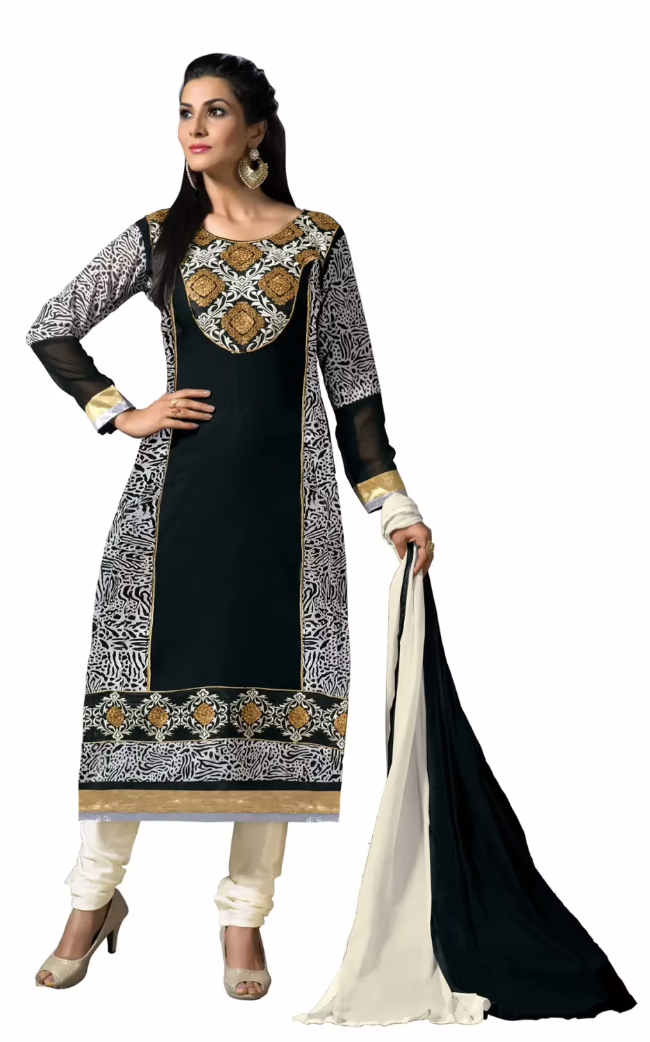 Trendz apparels Rosy Black & White Unstitched suit