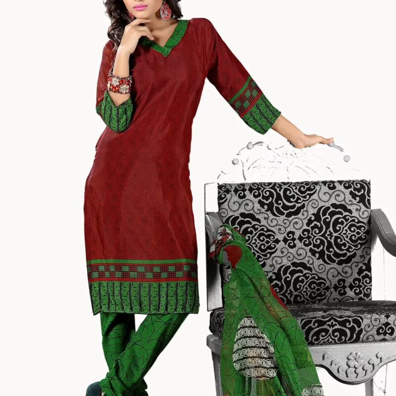 Trendz Apparels Suhani Maroon & Green Printed Unstitched Suit
