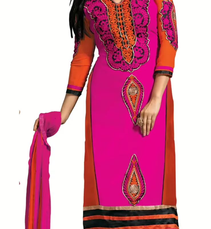 Trendz apparels Rosy Red & Orange  Unstitched suit