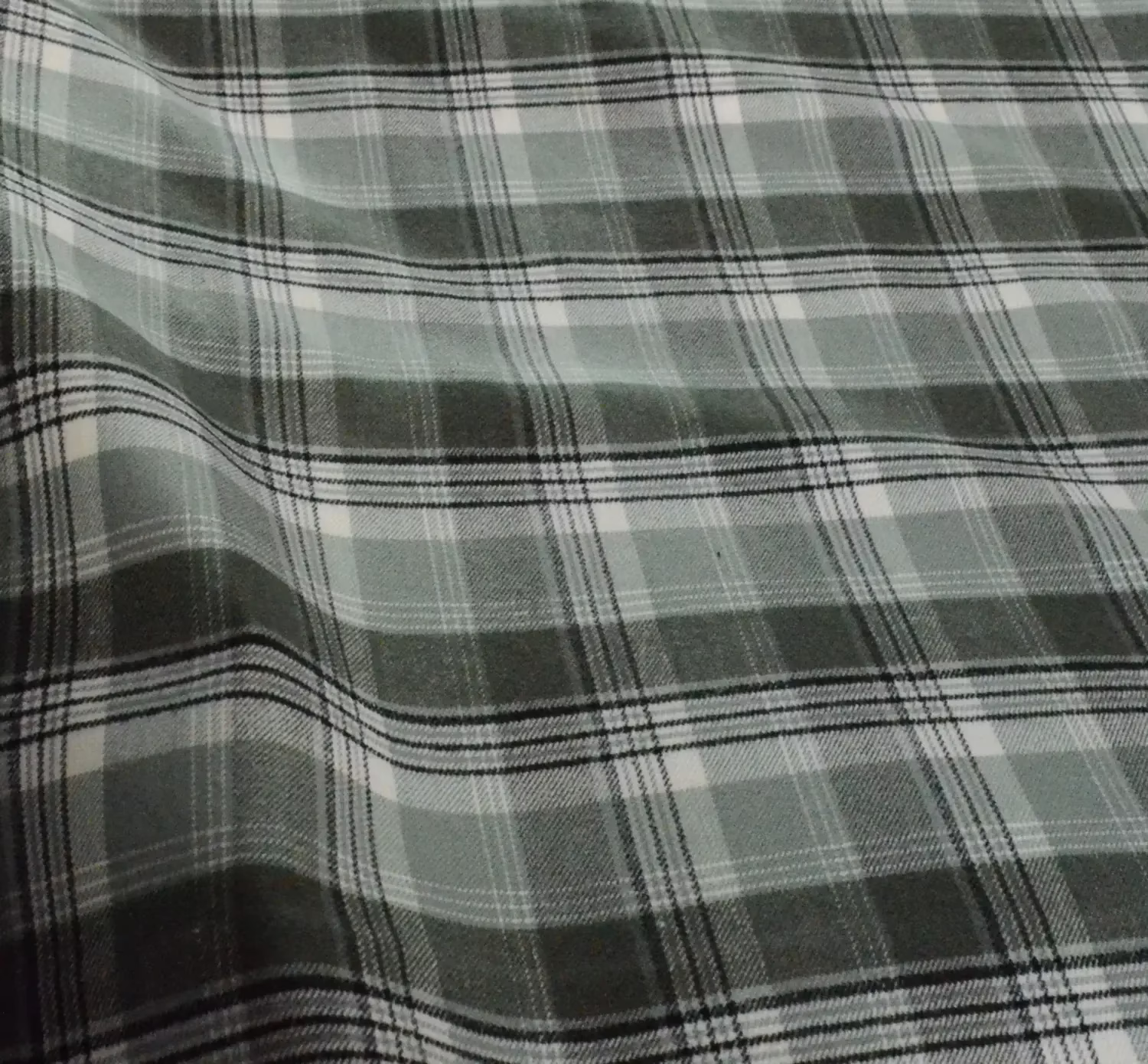White & Grey Large Check Shirt Wool Fabric