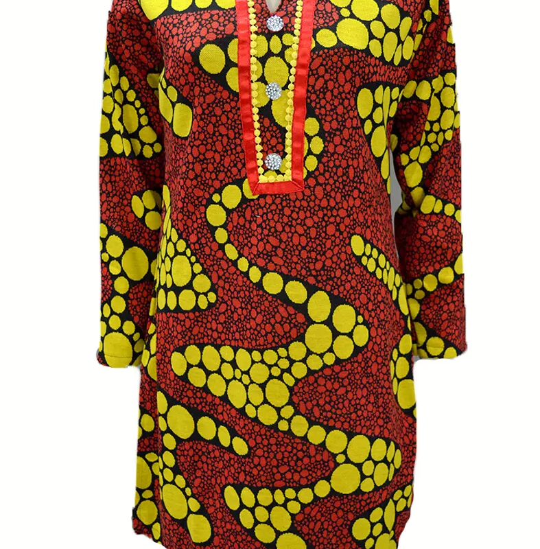 Yellow Dot Coral Printed Black Velvet Nehru Collar Buttoned Placket Woolen Kurti