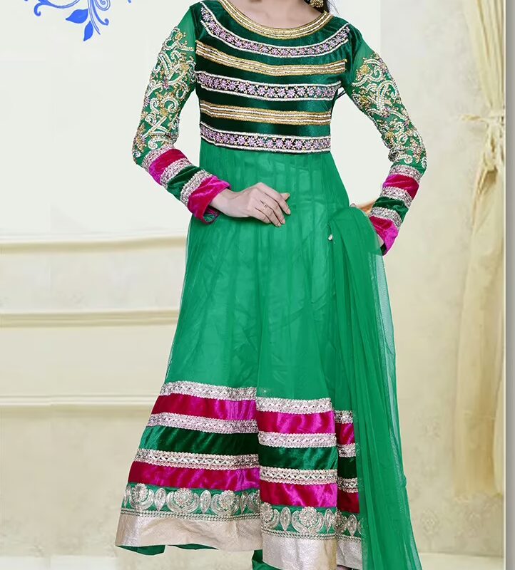 Pazaar Pankhuri Hunter Green Embroidered festival Anarkali Kameez
