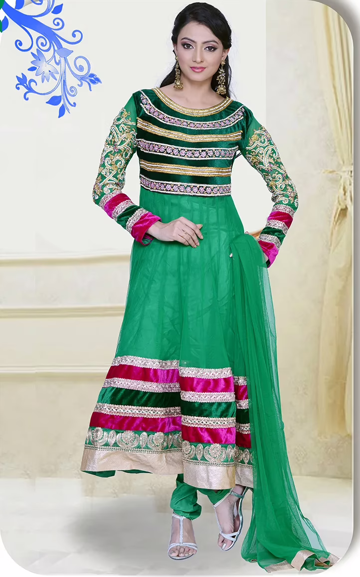 Pazaar Pankhuri Hunter Green Embroidered festival Anarkali Kameez