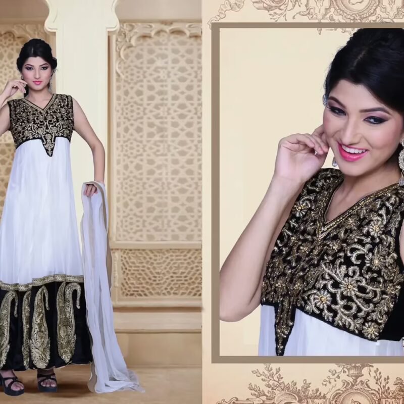 Pazaar Iris Black and Off-white Embroidered Party Lawn Kameez