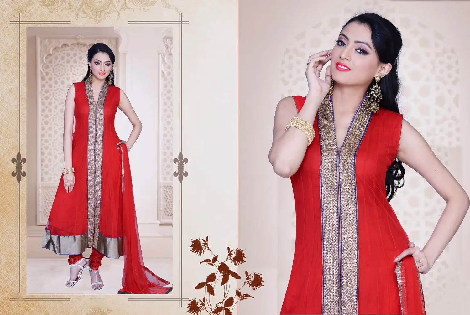 Pazaar Iris Rose-madder Red Embroidered Party Anarkali Kameez