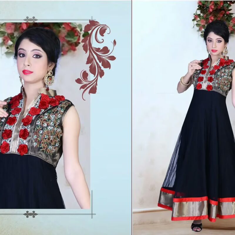 Pazaar Iris Black Embroidered Party Anarkali Kameez