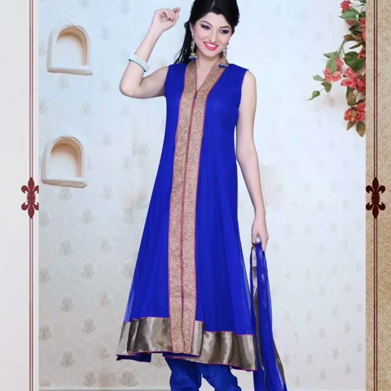 Pazaar Iris Blue Embroidered Party Anarkali Kameez