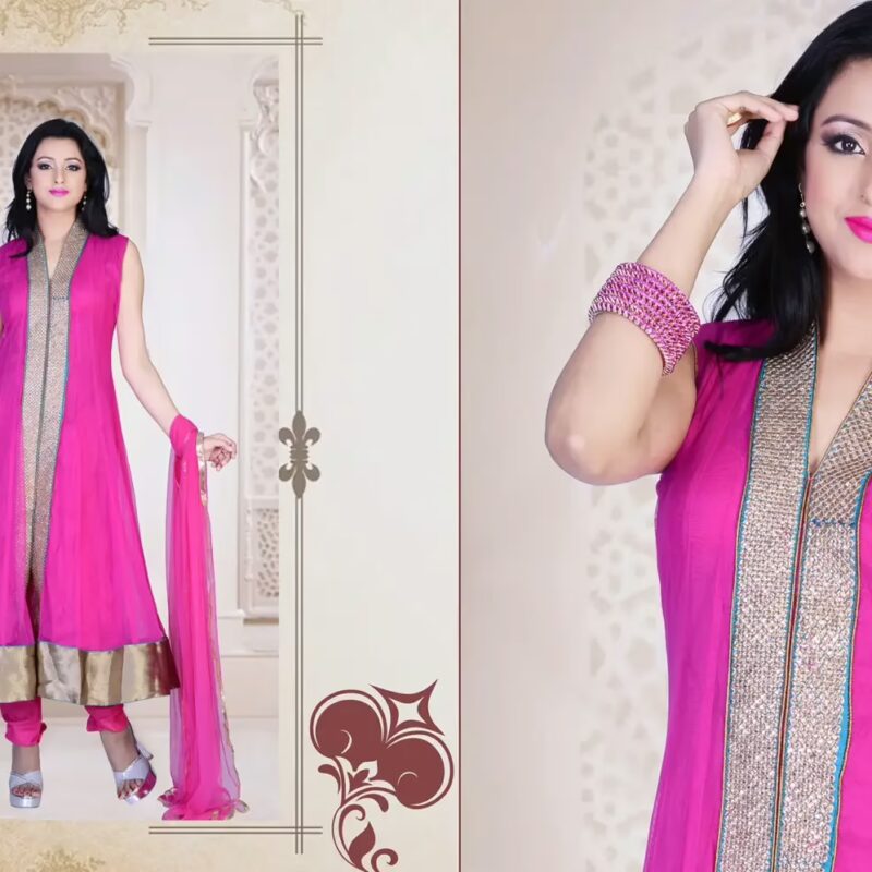 Pazaar Iris Fuchsia Pink Embroidered Party Anarkali Kameez