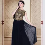 Pazaar Iris Black Embroidered Party Anarkali Kameez