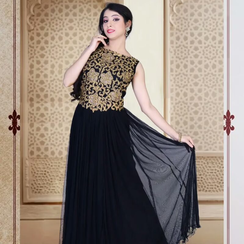 Pazaar Iris Black Embroidered Party Anarkali Kameez