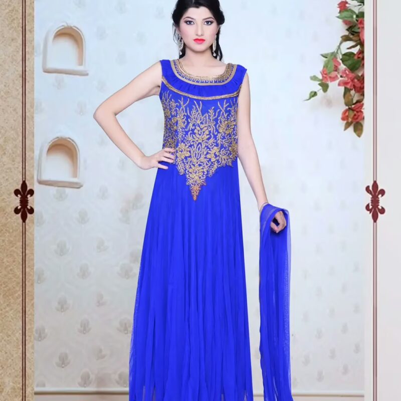 Pazaar Iris Blue Embroidered Party Lawn Kameez