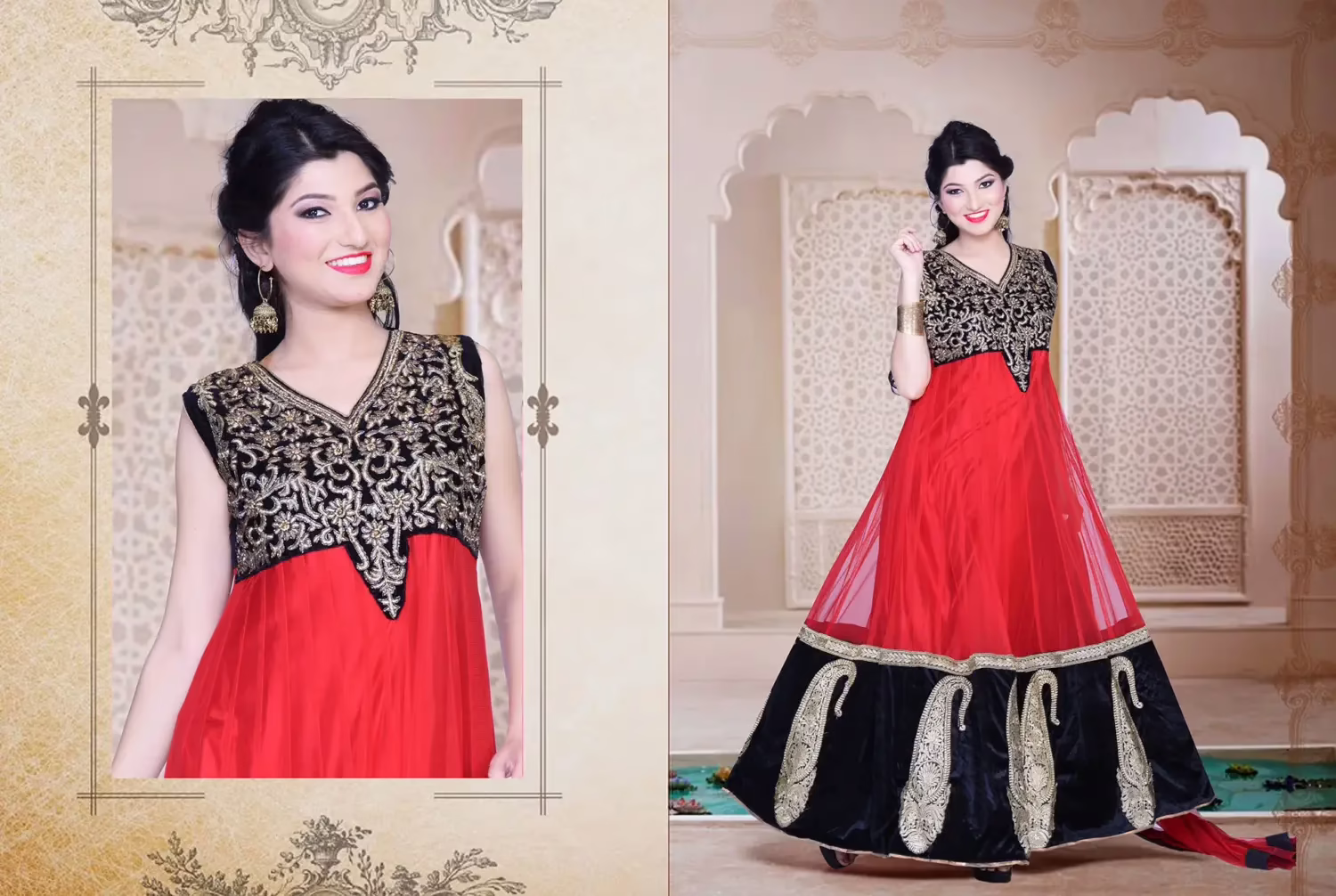 Pazaar Iris Black and Coral Red Embroidered Party Lawn Kameez