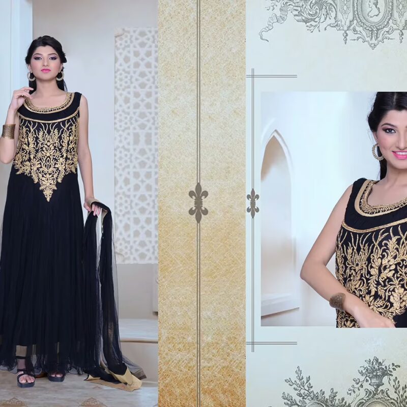 Pazaar Iris Black Embroidered Party Lawn Kameez