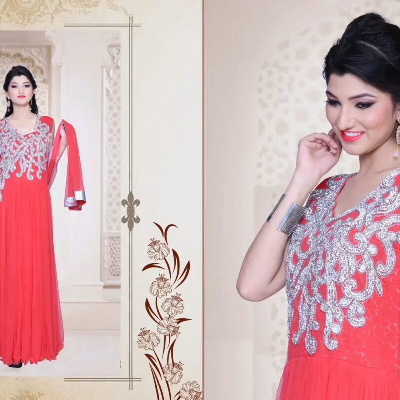 Pazaar Iris Deep Coral Pink Embroidered Party Lawn Kameez
