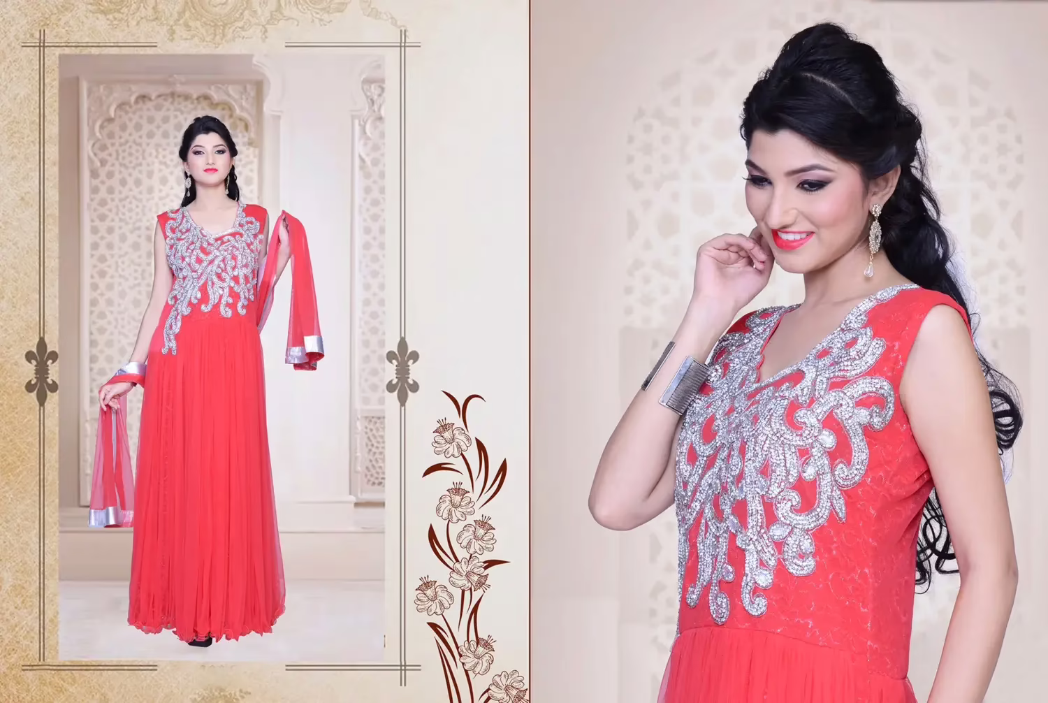 Pazaar Iris Deep Coral Pink Embroidered Party Lawn Kameez