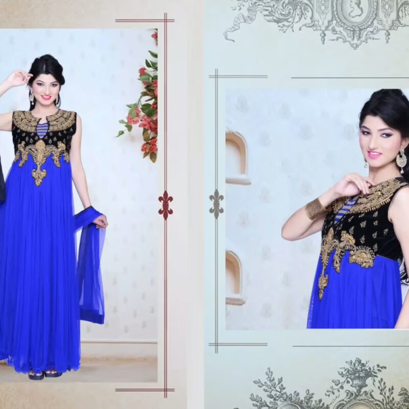 Pazaar Iris Black and Blue Embroidered Party Lawn Kameez