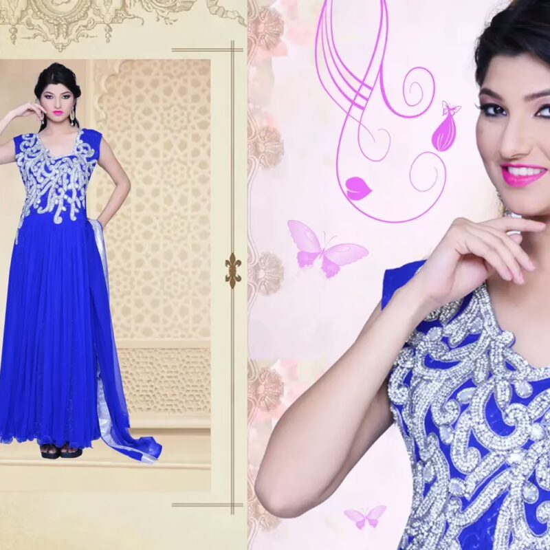 Pazaar Iris Blue Embroidered Party Lawn Kameez
