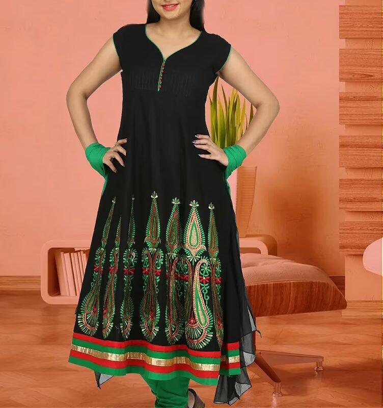 Pazaar Rai Black Embroidered Party Anarkali Kameez