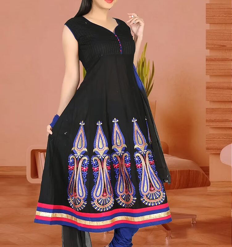 Pazaar Rai Black Embroidered Party Anarkali Kameez