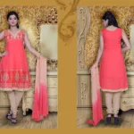 Pazaar Rai Coral Red Embroidered Party Anarkali Kameez