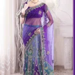 Amethyst Violet and Robin-egg Blue embroidered party lehenga