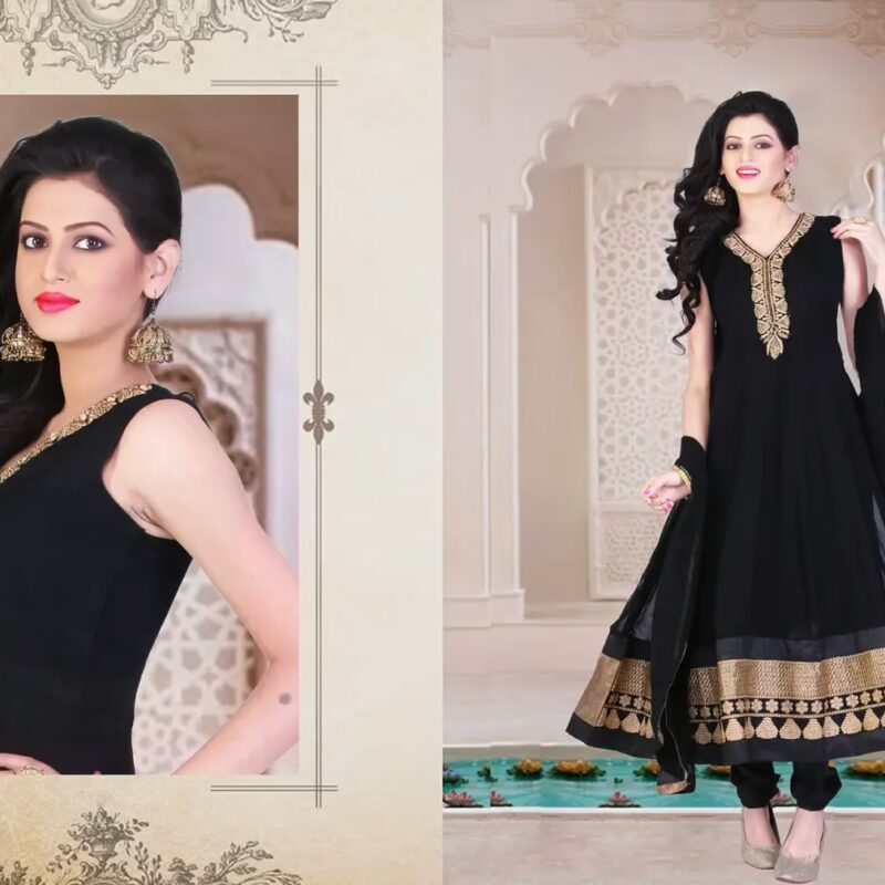 Pazaar Iris Black Embroidered Festival Anarkali Kameez