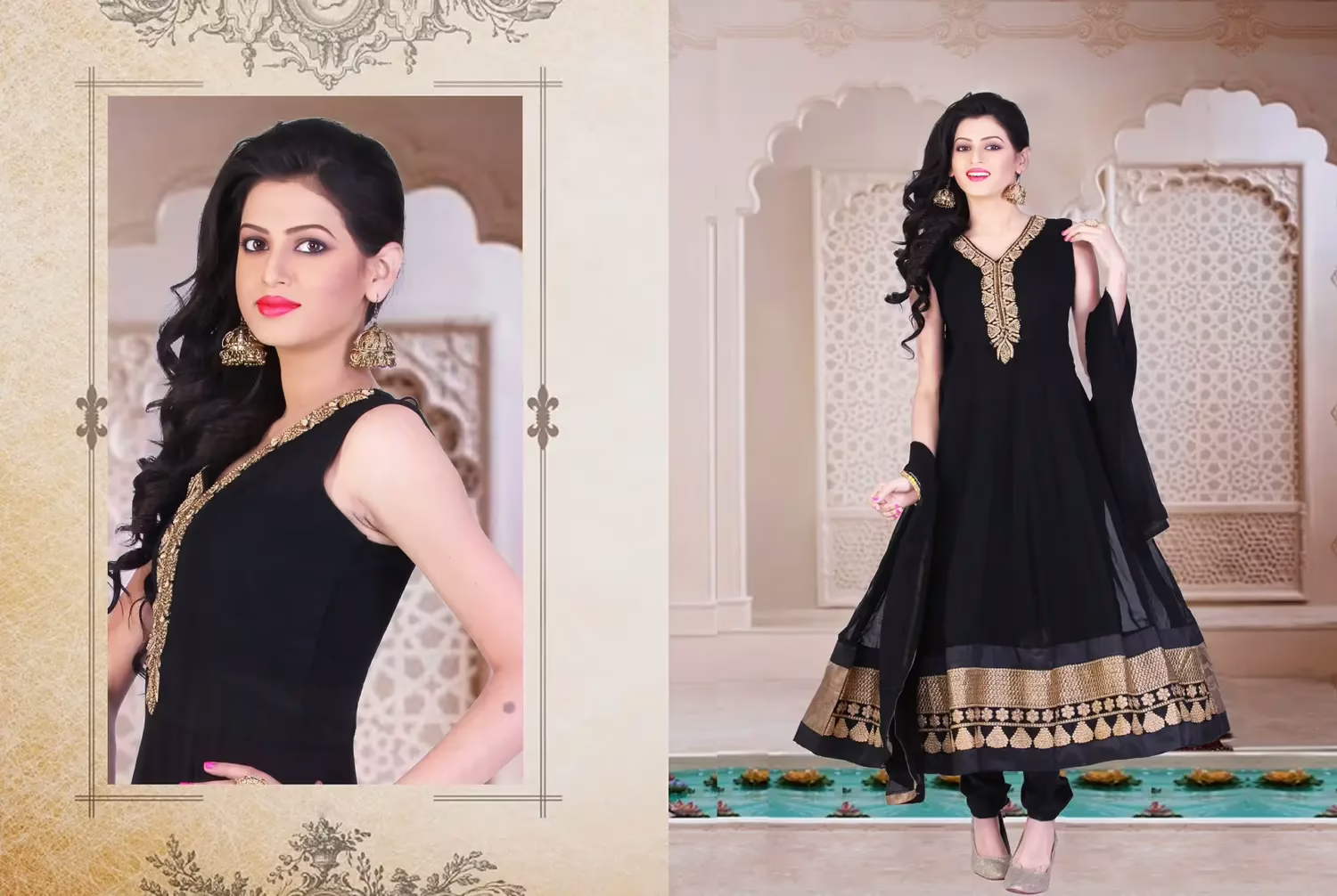 Pazaar Iris Black Embroidered Festival Anarkali Kameez