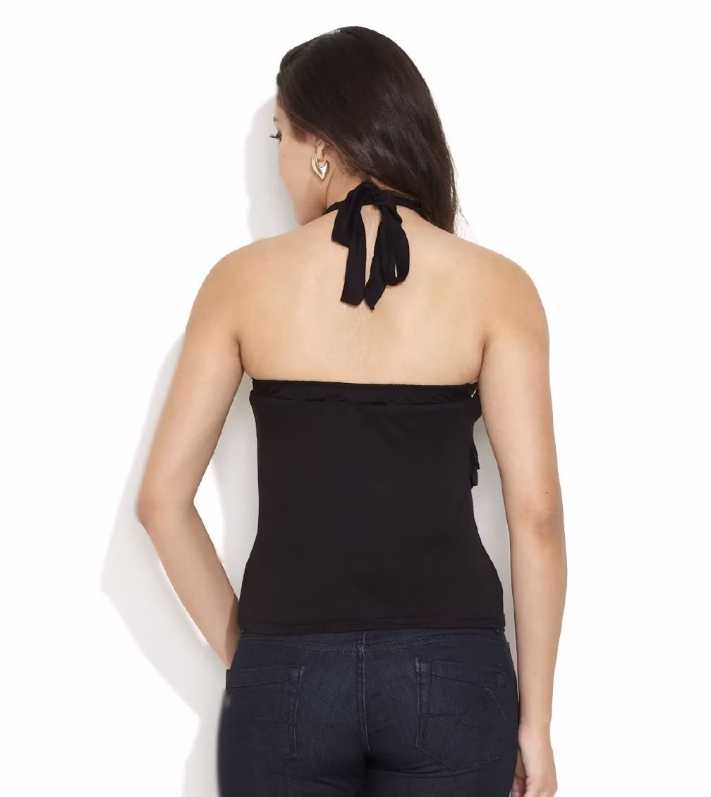 Remanika Black Frilly Halter Neck Top - Image 2