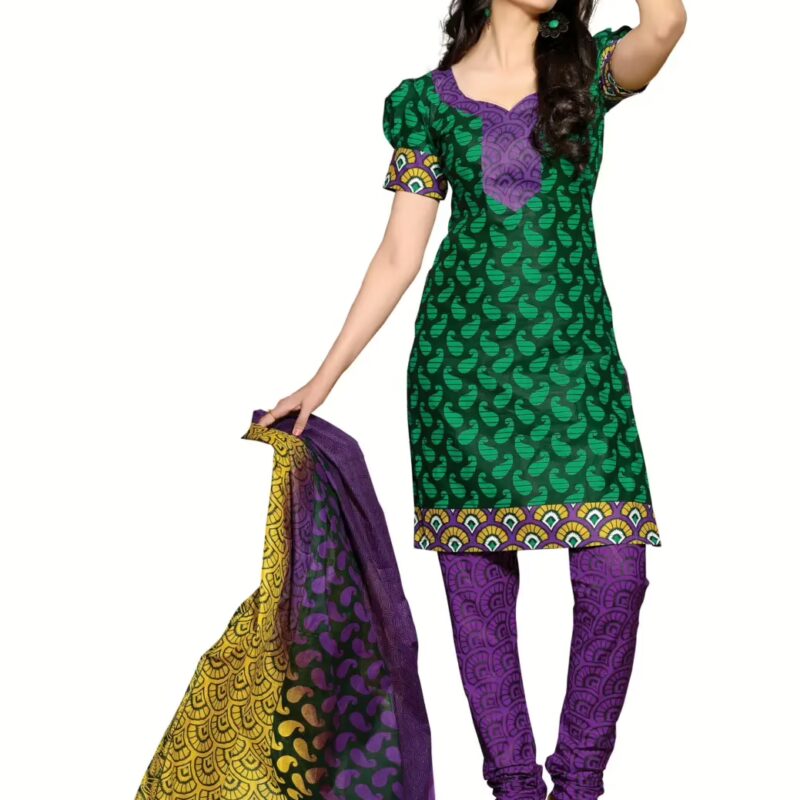 Cotton Bazaar Green & Purple Pure Cotton Un-Stitched Salwar Suit