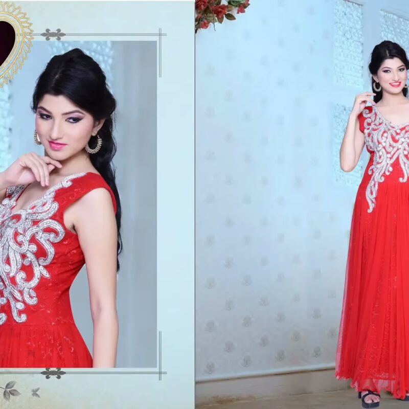Pazaar Iris Coral Red Embroidered Party Lawn Kameez